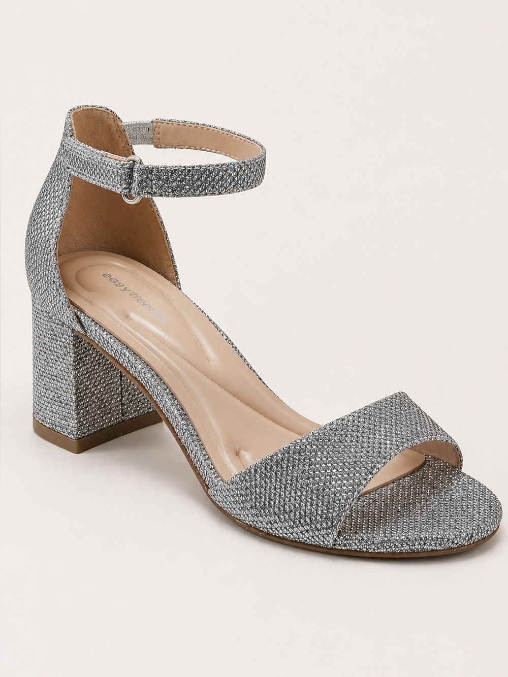 Easy Spirit‎ Silver Glitter Block Heel Sandals Size 9.5W Wedding Guest NIB Glam
